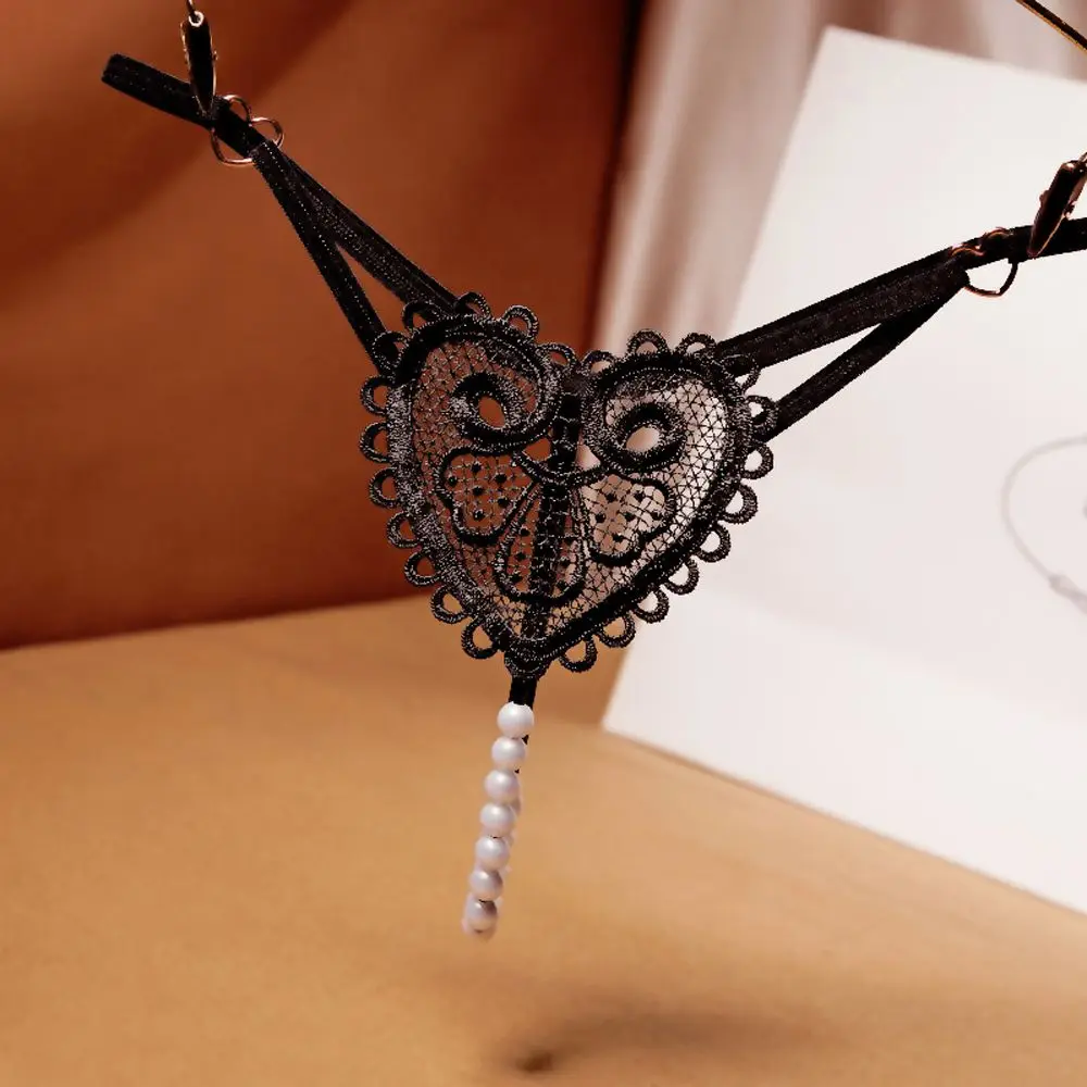 

Open Crotch Sexy Love Heart Flower Embroidery Pearl Massage Panties Underwear Lingerie Thongs