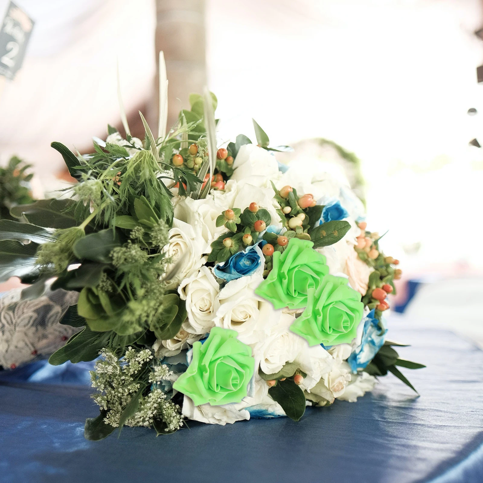 

50Pcs Pe Artificial Roses 6*6cm Light Green Wedding Party Venue Decor Fake Flower Bulk Bridal Shower