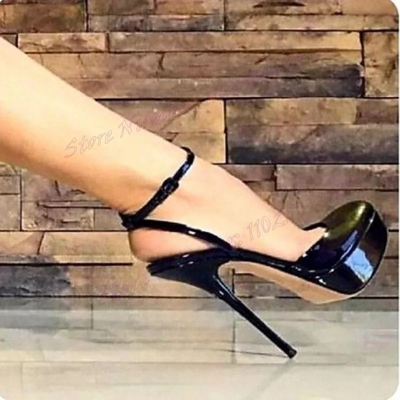 

Black Round Toe Platform Pumps Back Strap Patent Leather Shoes for Women Thin High Heel Sexy Lady Shoes 2024 Zapatos Para Mujere
