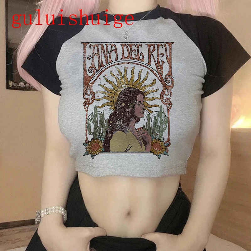 Y2K Crop Top Lana Del Rey Ldr Sailing T Shirt Cropped Harajuku Women Vintage Short-Sleeve T-Shirt Streetwear Female Tshirt