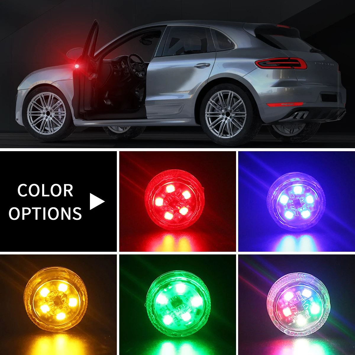 2Pcs Car Opening Door Safety Warning Light Universal LED Anti-collision Lamp Flashing Alarm Parking Warning Anti-collision