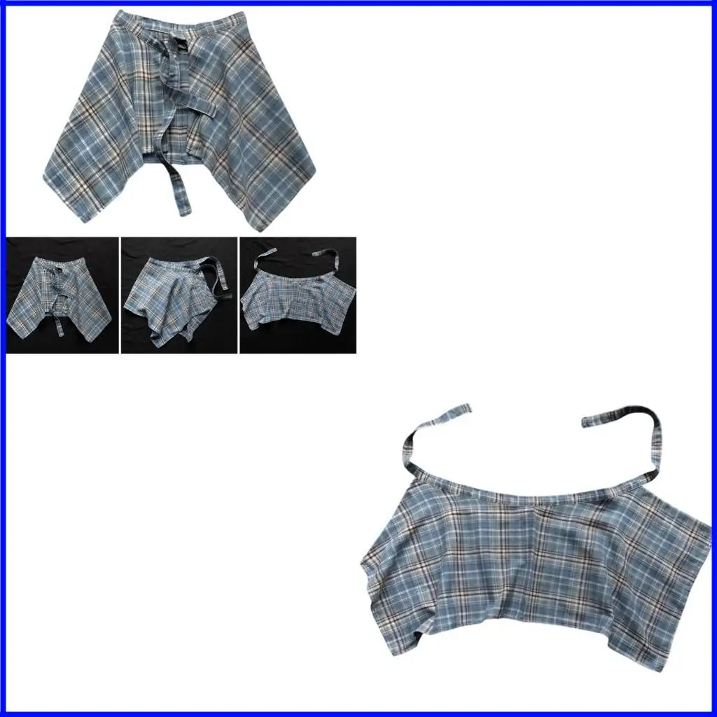 

Faux Shirt Hem Wrap Skirt Checkered Plaids Tie Up Layered Overskirt for Women