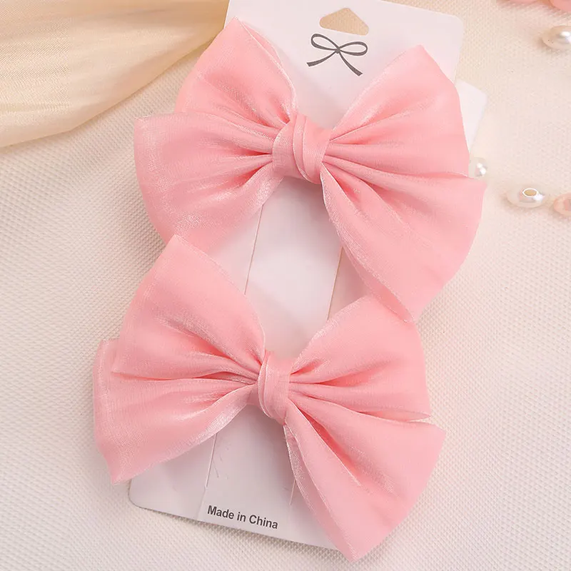 2Pcs Shinng Dot Hair Bow Clips For Kids Sweet Girls Pink Lace Hairpin Children Headwear Hairgrip Barrettes Hair Accessories