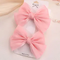 2Pcs Shinng Dot Hair Bow Clips For Kids Sweet Girls Pink Lace Hairpin Children Headwear Hairgrip Barrettes Hair Accessories