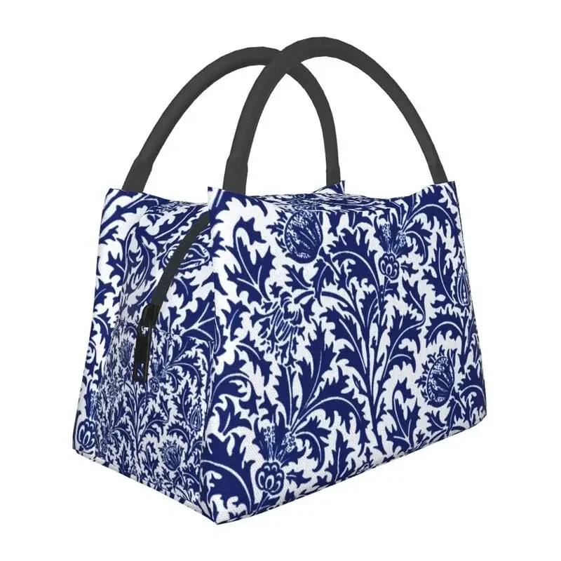 William Morris Thistle Damask Insulated Lunch Bags for Women Waterproof Floral Thermal Cooler Bento Box Beach Camping Travel