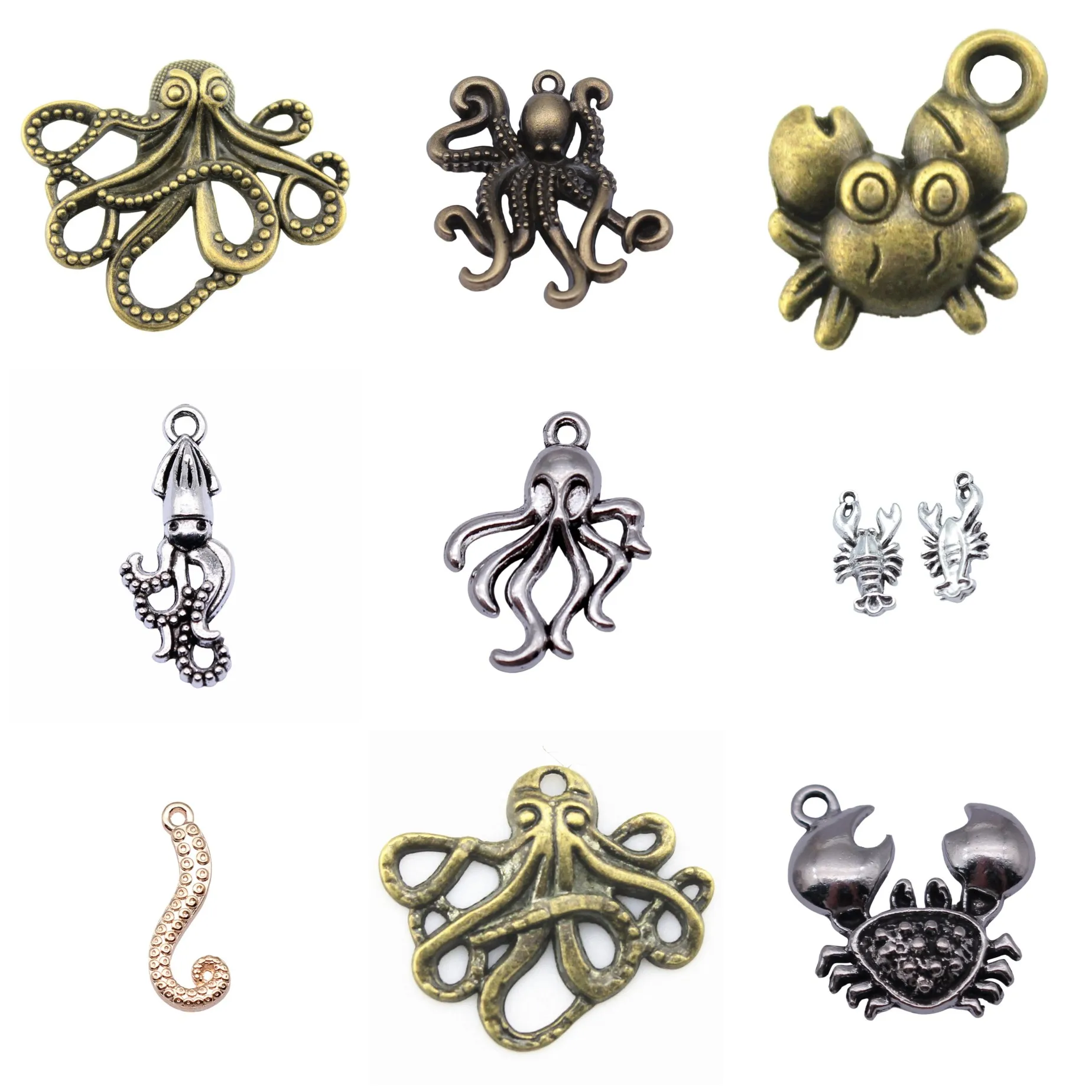 Antique Silver Color Octopus Lobster Sea Animal Charms Pendant Beach For Necklace Bracelet Earring DIY Jewelry Findings