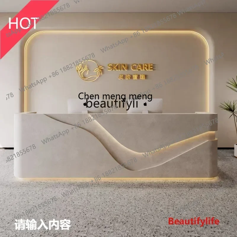 cn8350 ss Beauty salon bar checkout page Modern simple cream style front desk Light luxury small bar reception desk