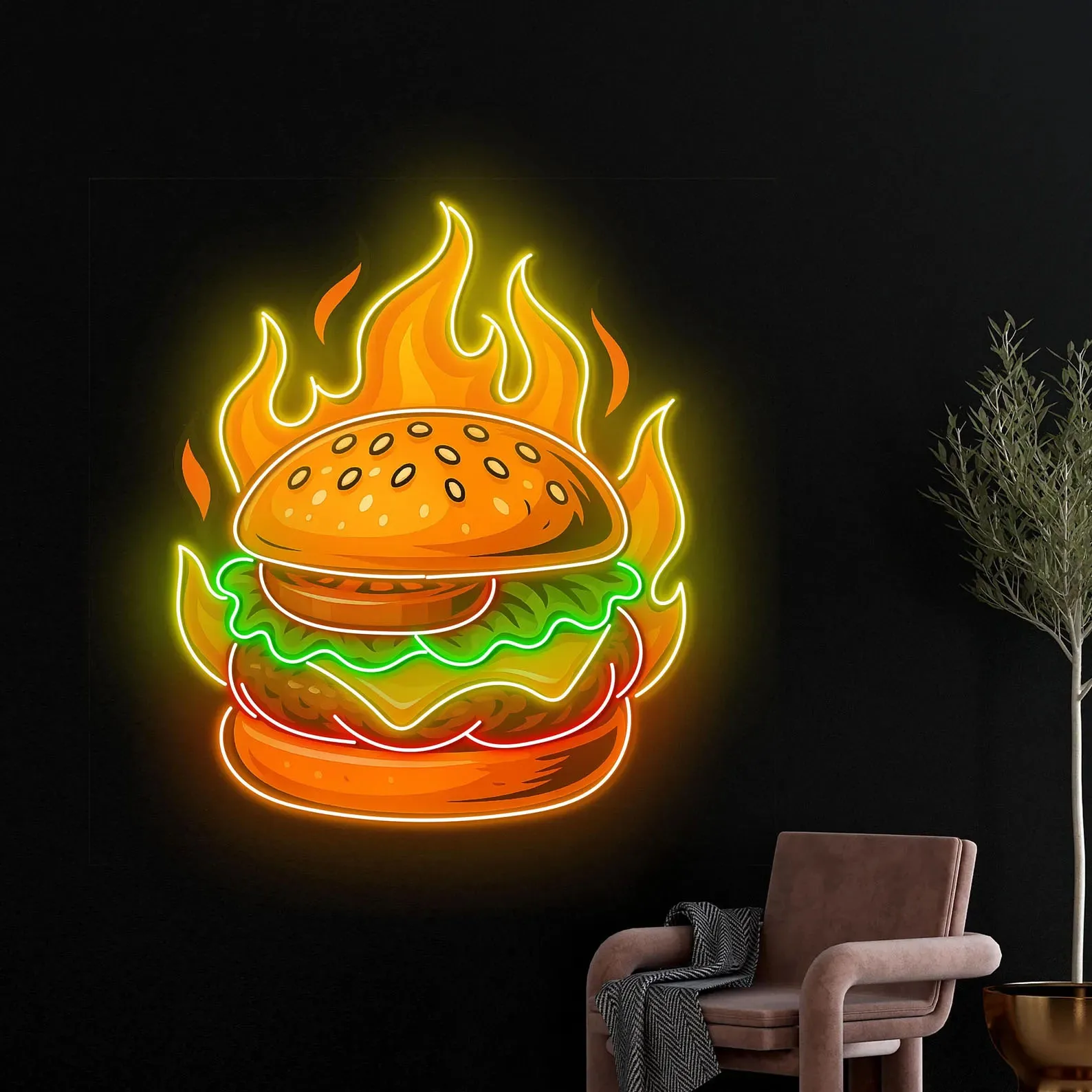 Burger Neon Sign,Burger Restaurant Sign,Fast Food Shop Decor,Business Opening Sign Gift for Chef,Burger Wall Art,Business Sign