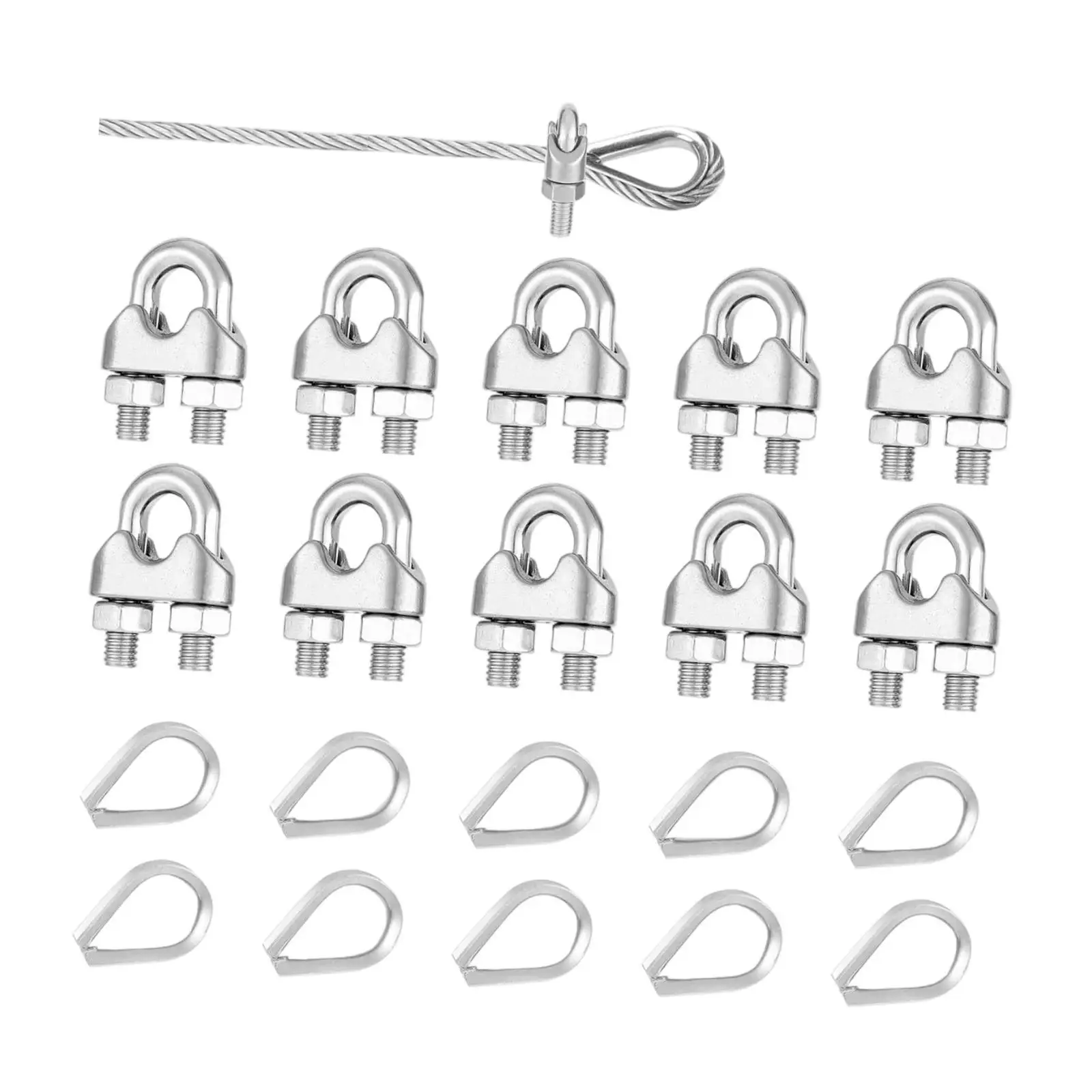 10Pcs M5 Wire Cable Clamps, Heavy Duty U Shaped Hardwares, Accessory, Easy to Install Durability Stainless Steel, Rope Clip