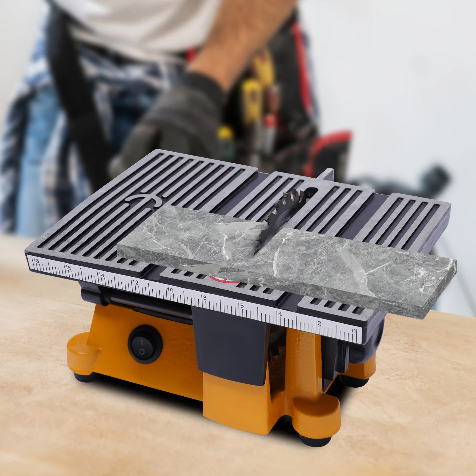 Serra de mesa 90W, mini serra de bancada 4500RPM com 3 lâminas, profundidade de corte de 5/8" para madeira, metal e plástico, plugue americano 110V