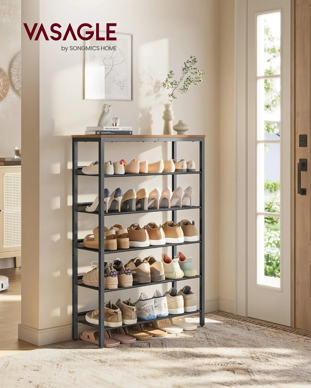 Freestanding Shoe Storage Tower Six Shelves Adjustable