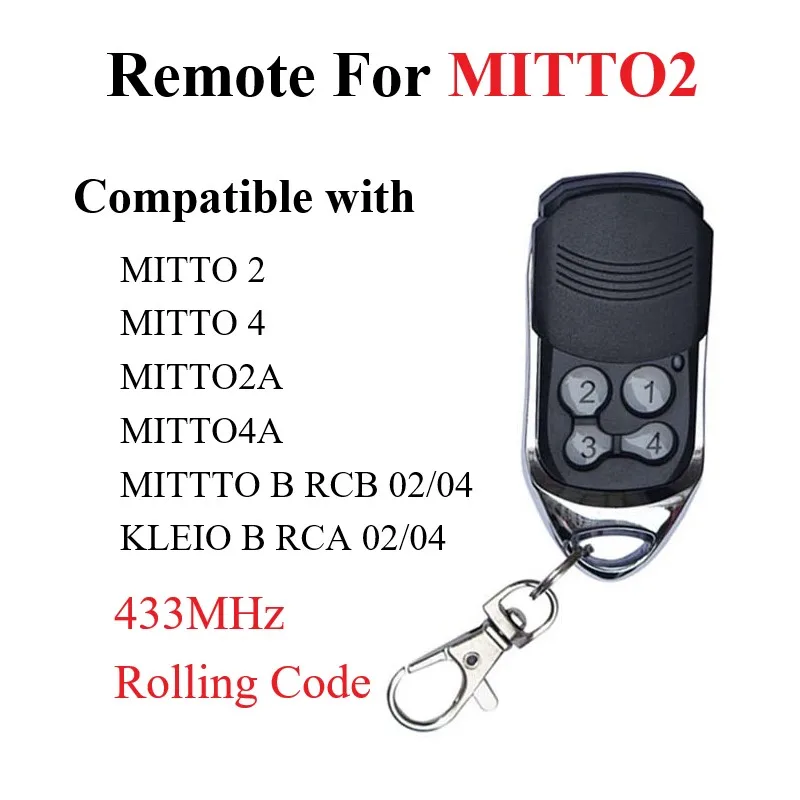 

For MITTO 2/4 Garage Door Remote Control MITTO B RCB 02 04 MITTO2M MITTO4M TRC1 TRC2 TRC3 433MHz Rolling Code Gate Door Openers