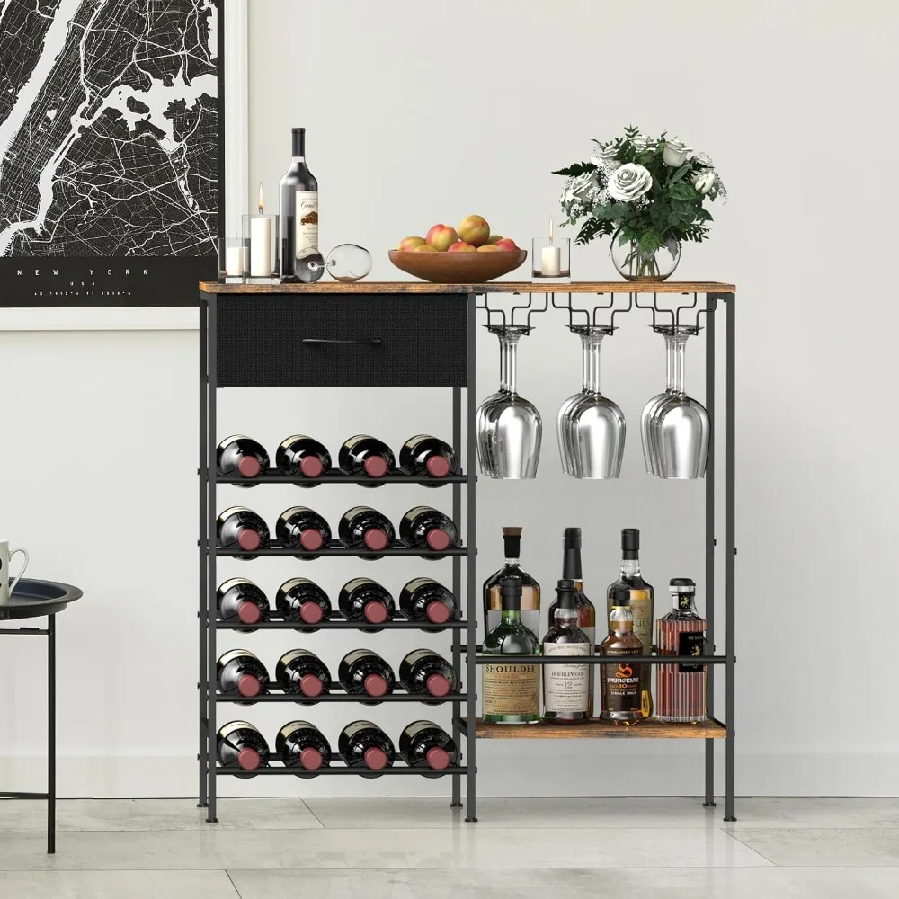 Freestanding Wine Bar Cabinet with Glass Holder, Multi-Functional Storage for Kitchen, Dining Room & Living Room