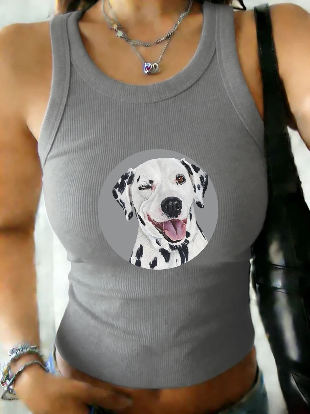 Dalmatiner-Hund bedruckte Damen-Tank-Shirts für den Sommer, schmale Passform, lässig, bequem, O-Ausschnitt, Basic-Tanktops aus elastischer Baumwolle