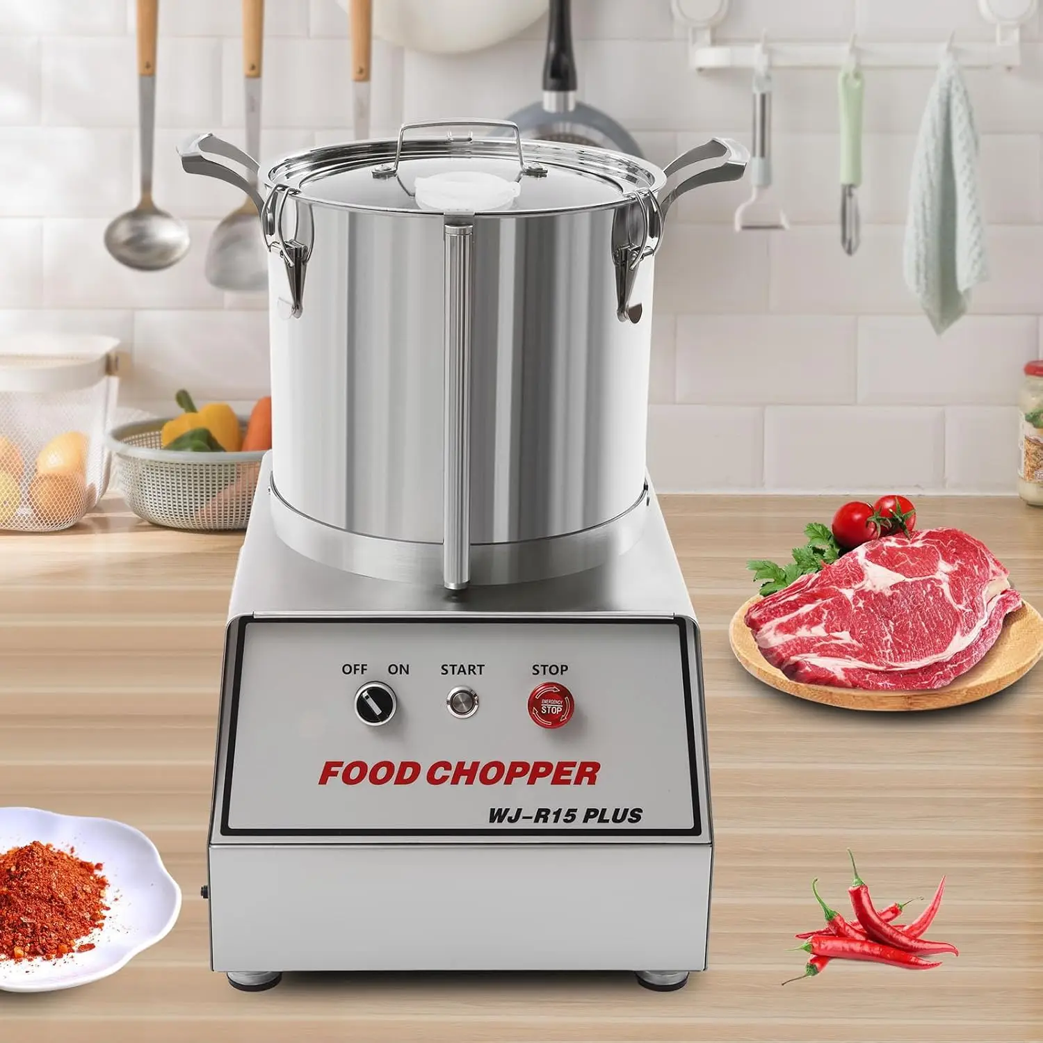 15L Food Processor & Vegetable Chopper, 1400W Stainless Steel Electric Meat Grinder Commercial Electric Food Cutter W/Power