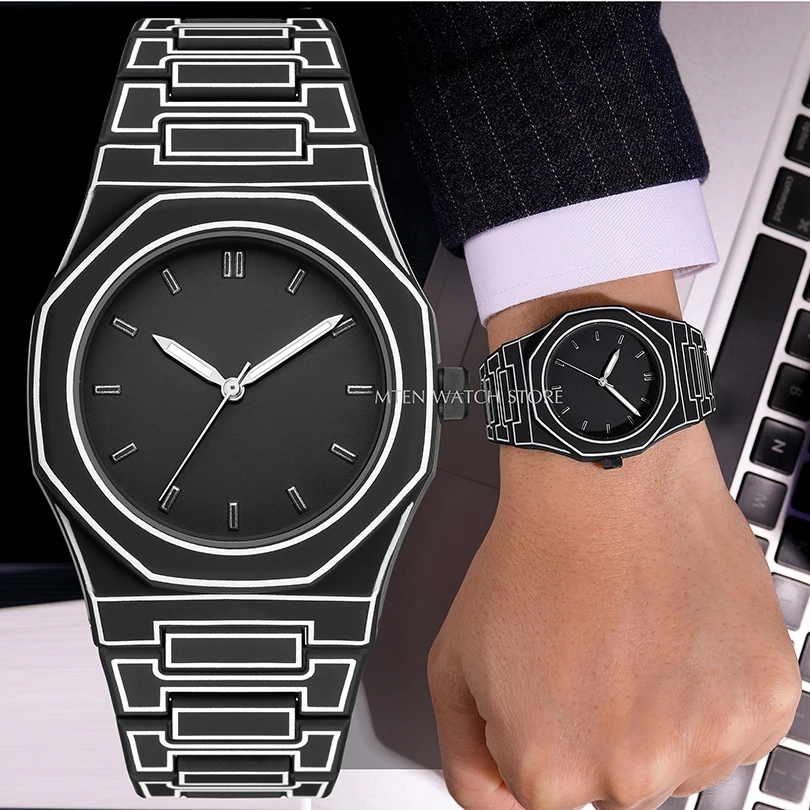 Luxury Men Watch Classic Men\'s Quartz Wristwatch Simple Black White Male Sports Reloj Silicone Rubber Strap Man Casual New Clock