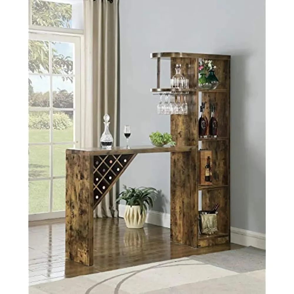 Belvedere-Mesa de Bar antigua de nutmoscada, mueble de almacenamiento para el hogar, 15,5 "D x 64,75" W x 72,5 "H, mesa de centro, mesa de pub, 5 estantes