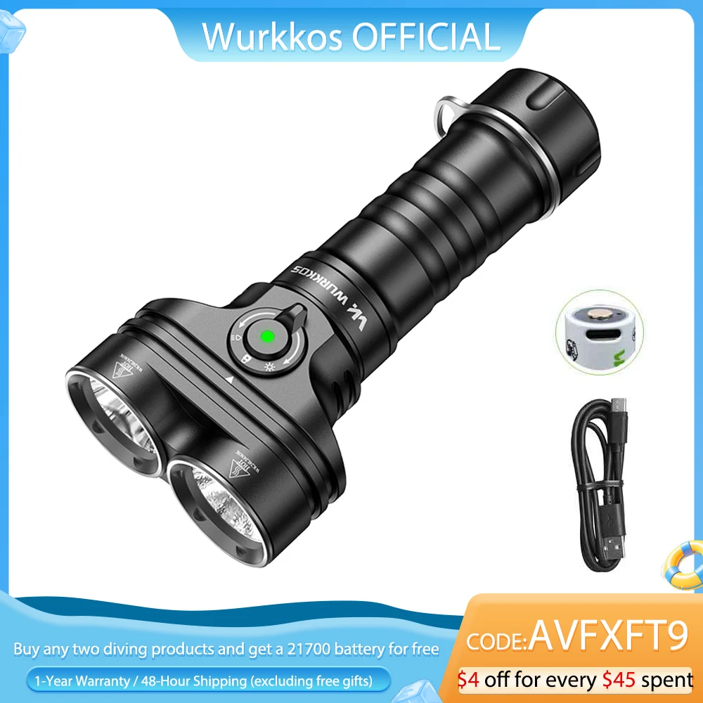 Wurkkos DL05 Diving Flashlight 6000 Lumens Rechargeable 26800 Battery Magnetic Switch New Professional Diving Flashlight