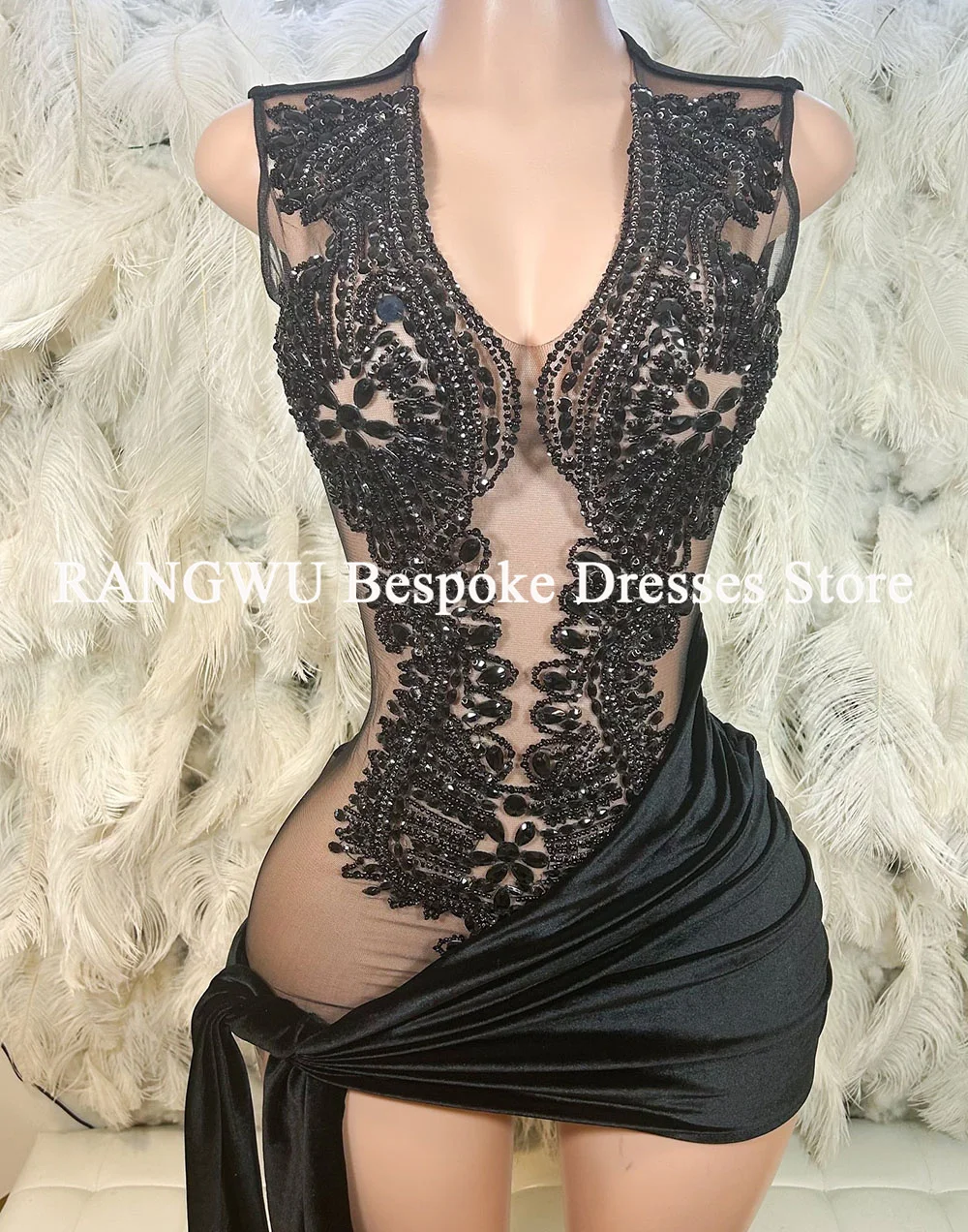 黒ビーズの誕生日ドレス豪華なクリスタルナイジェリアミニウエディングドレスホームカミングガウン女性 2025 カスタマイズ
