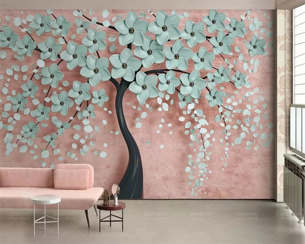 Customized Wallpaper mural simple hand-drawn Nordic flower tree 3D Living room sofa TV background bedroom restaurant aesthetic