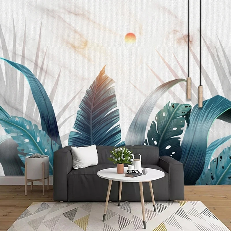 Wall Art Decor Custom Wallpaper Hand Painted Nordic Tropical Rainforest Plant Leaves Photo Large Mural Home Building Supplies 3D