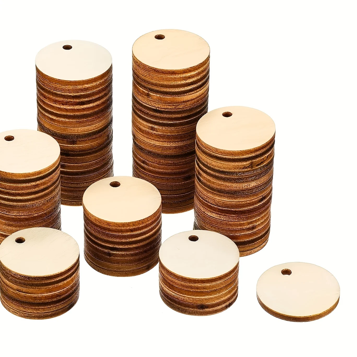 100pcs 1inch Unfinished Round Wood Circles Tags Ornaments With One Hole For Crafts Blank Natural Cutouts Pendant Christmas Deco