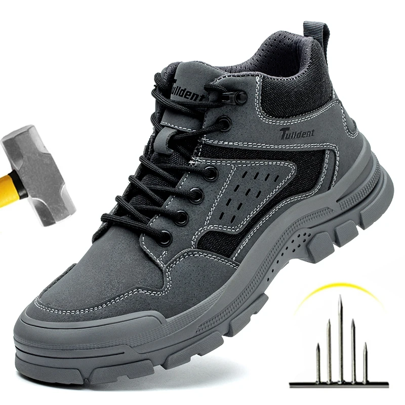 Safety Shoes Men With Steel Toe Cap Anti-smash Men Work Shoes Sneakers Light Puncture-Proof Indestructible Shoes Dropshipping