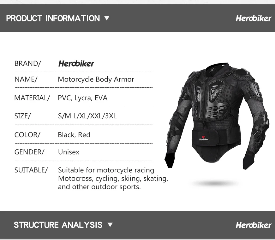 HEROBIKER Motocross Jacke Männer Körper Rüstung Motorrad Rüstung Fahrrad Racing Jacke Reiten Motorrad Moto Schutz S-5XL – Detail 2