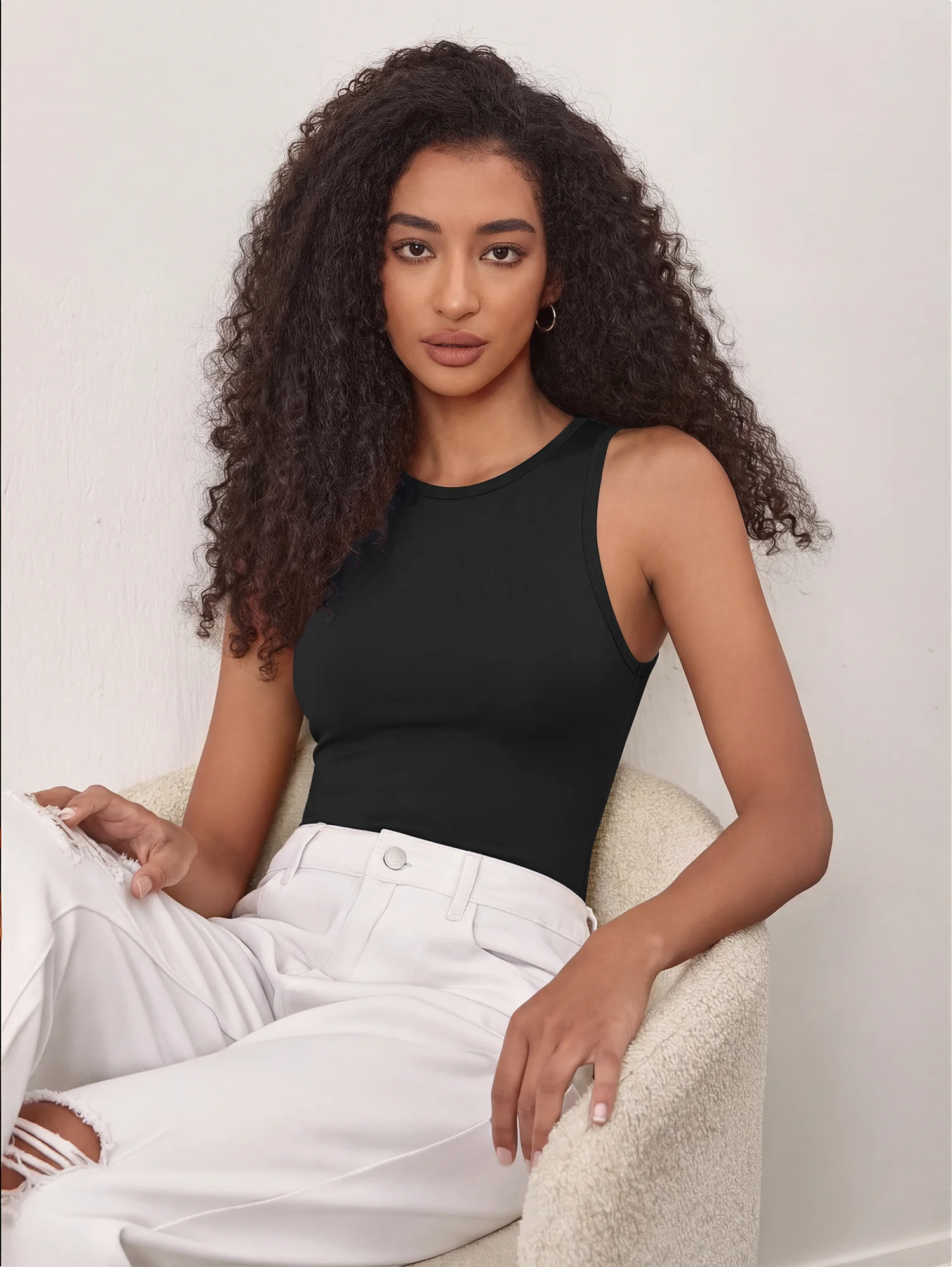 Minimal Racerback Cropped Tank Top, Form-Fitting Sleeveless Vest for Street Snap & Casual Daily OOTDs
