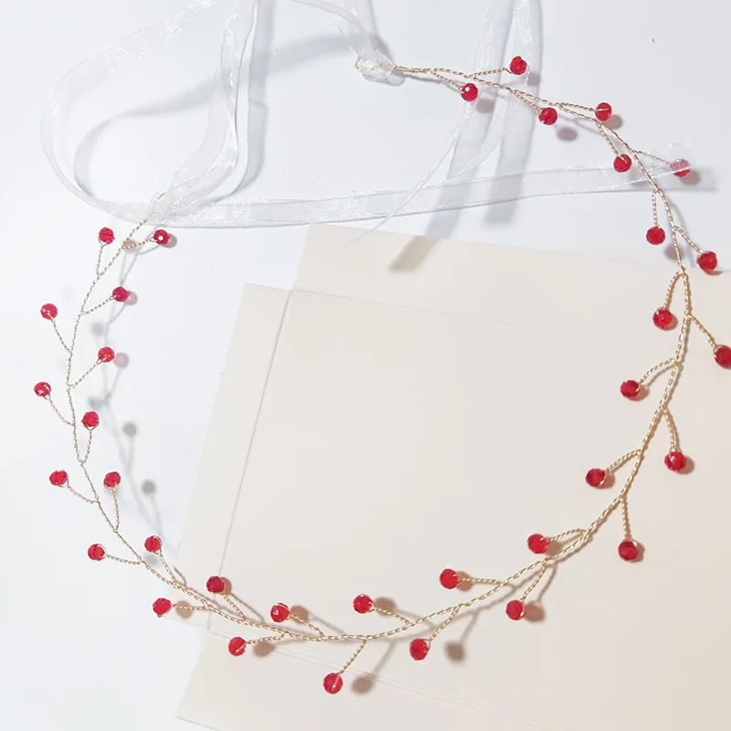 

Fashion Bridal Red Crystal Hairband For Women Wedding Party Lady Headpieces Sliver Handmade Hairband Jewelry Hair Accessories