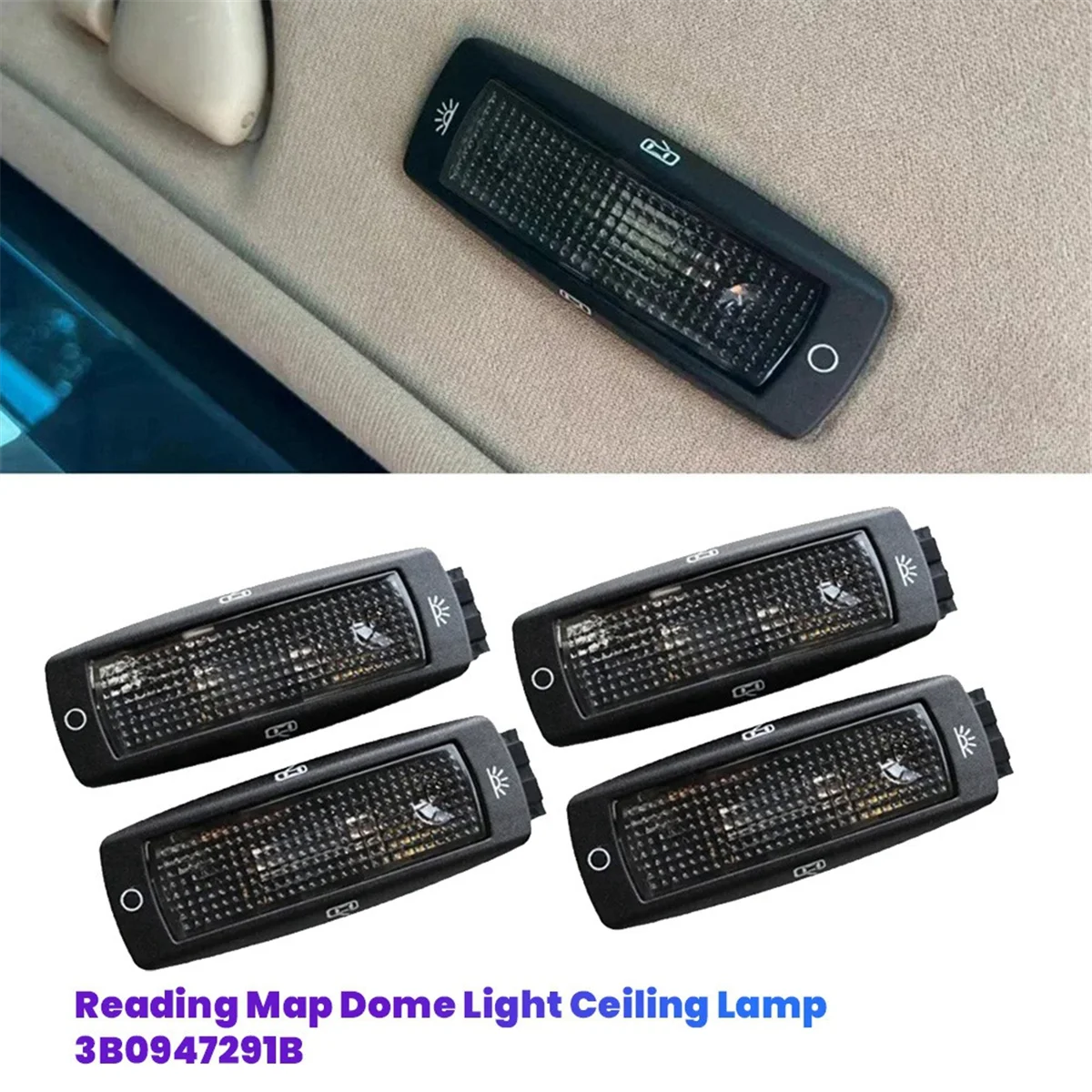 4Pcs Car Rear Roof Lamp Reading Map Dome Light Ceiling Lamp 3B0947291B for VW Golf Passat 1998-2005 Beetle Bora Superb