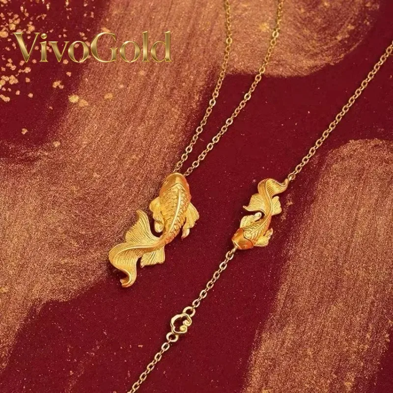

VivoGoldKoi Set 9999 24K Real Gold Women's Fashion Big Fish Crabapple Small Goldfish Series Earrings Necklace Bracelet Carp Jewe