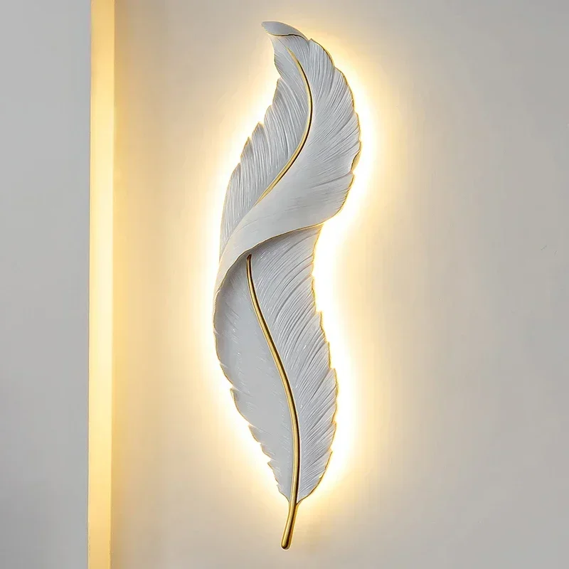 Feather Decorative Painting LED Lamp Living Room Backdrop Wall Hanging Art Wall Light with Nation Plug