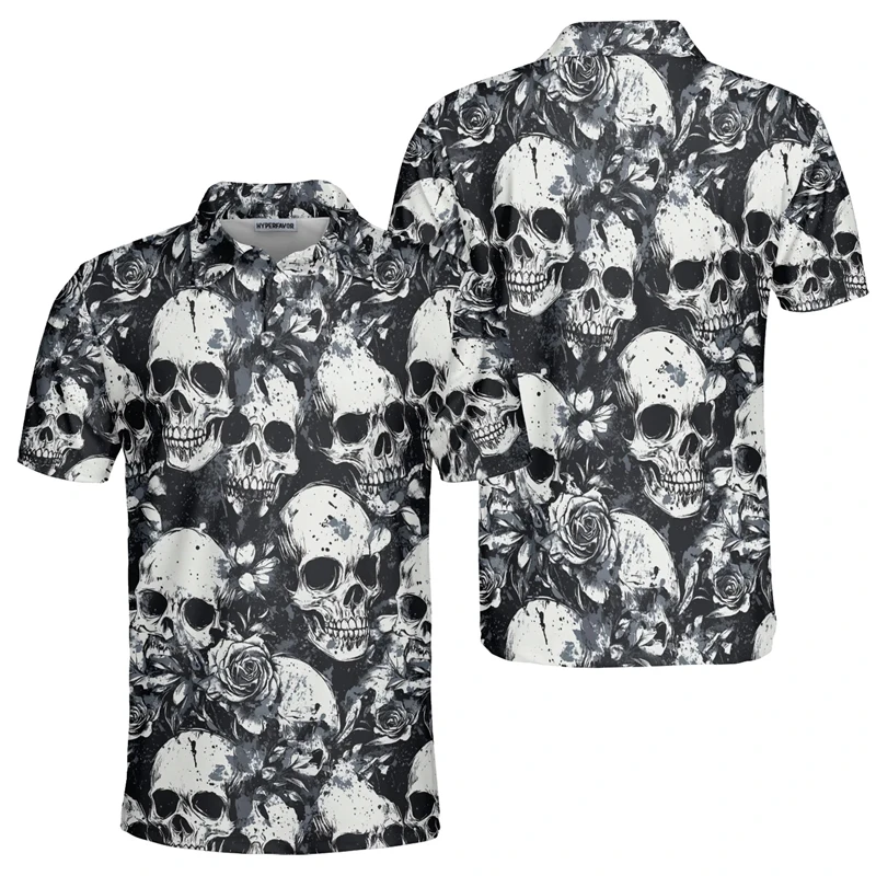 

Fashion Skull 3D Printed Men's Polo Shirt Fashion Trendy Skull Flower Streetwear Unisex Short Sleeve Golf Sport Shirt Button Top