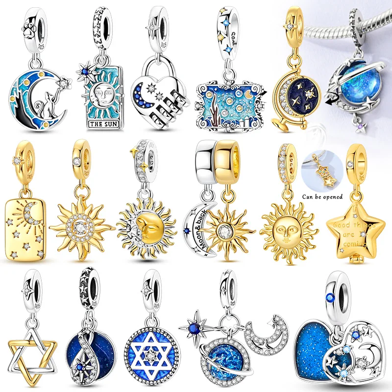 925 Sterling Silver Charms Sparkling Starry Sky Sun Star Moon Charm Bead Pendant Fit Original Bracelet Bangle Woman Jewelry Gift