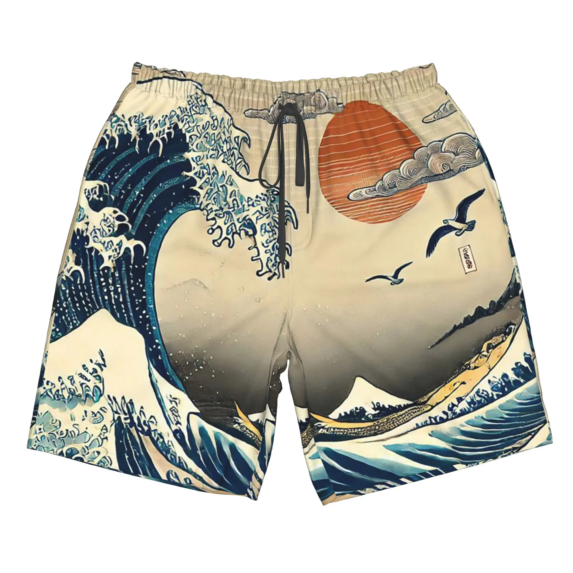 Kanagawa Surfing Ukiyo-E Wave Print Trunks Beach Board Shorts Casual Quick Dry Swim Summer Men Pants