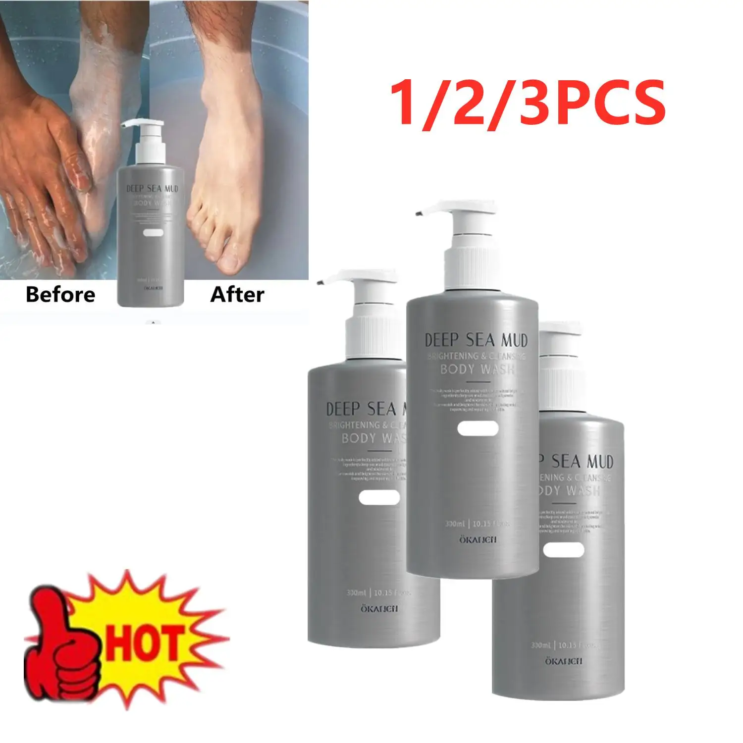 

3/2/1X Deep Sea Mud Volcanic Mud Body Wash Whitening Exfoliating Dirt Acne Moisturizing Cleansing Body Wash 300ML