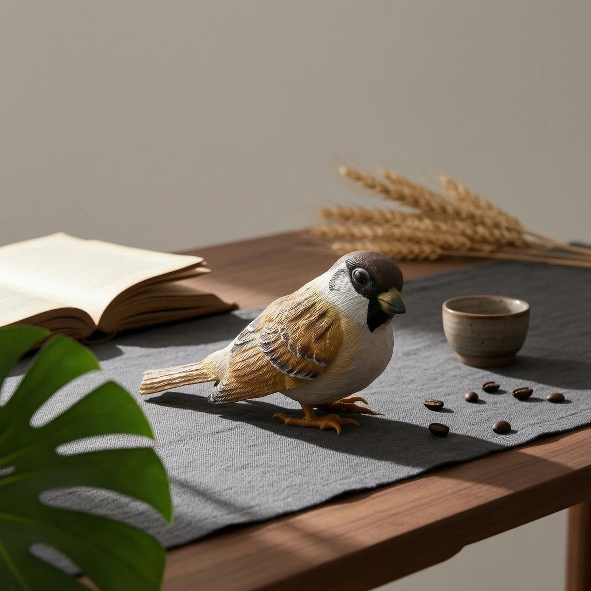 Sparrow Figurine Textured Feathers Nature-Inspired Display Piece Detailed Resin Bird Ornament Tree Stump Bird Figurine
