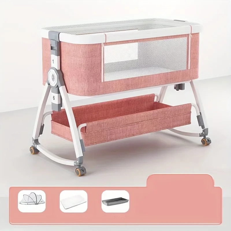 Baby crib, baby rocking bed, splicing large bed, multifunctional baby crib, foldable, height adjustable splicing