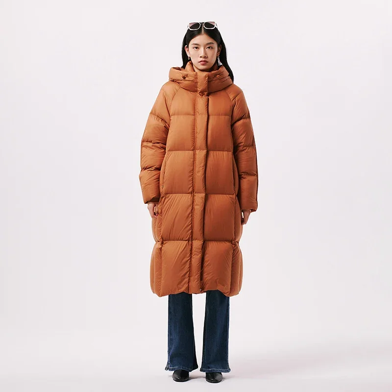 Chericom Knielange Donsjack Winter Capuchon Gewatteerd Blokontwerp Warme Lange Mouwen Dikke Losse Casual Vrouwelijke Jas Y299126Y