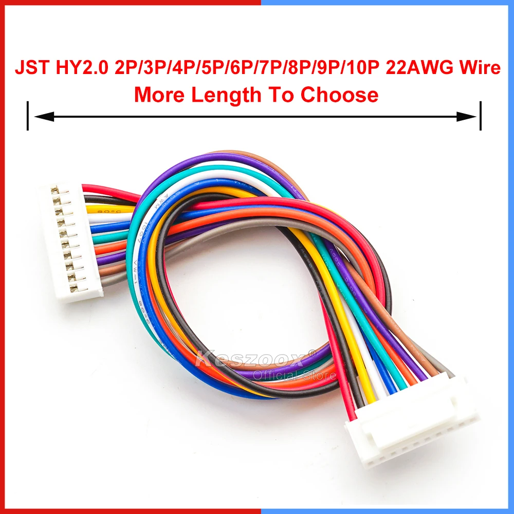 Keszoox JST 2mm HY2.0 Wire Cable Connector 2-10P with Length of 10-80cm Premium 22AWG Cable【Support Customized】