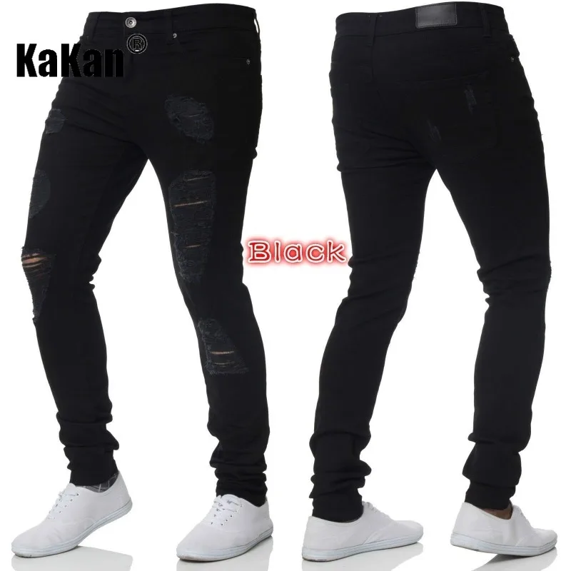 Kakan - New European and American Distressed Jeans for Men, Trendy Slim Fitting High Waisted Small Leg Pants K16-1082