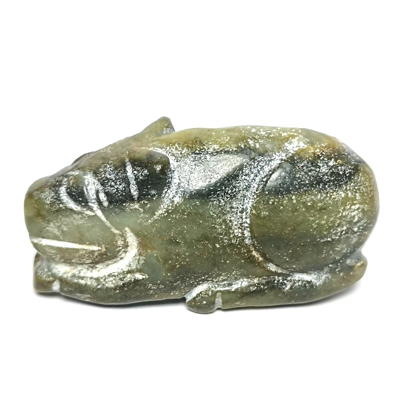 YIZHU CULTUER ART Size 6.2 × 3.1 cm Old Chinese Hand Carving Hongshan Culture Hetian Jade Dog Animal Statue Pendant
