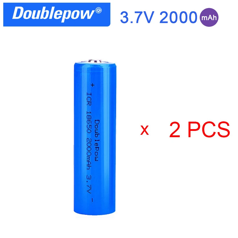 DOUBLEPOW 18650 Battery 3.7V 2000 mAh Lithium Rechargeable Battery For Flashlight Batteries 2000mAh Battery Cell 2PCS