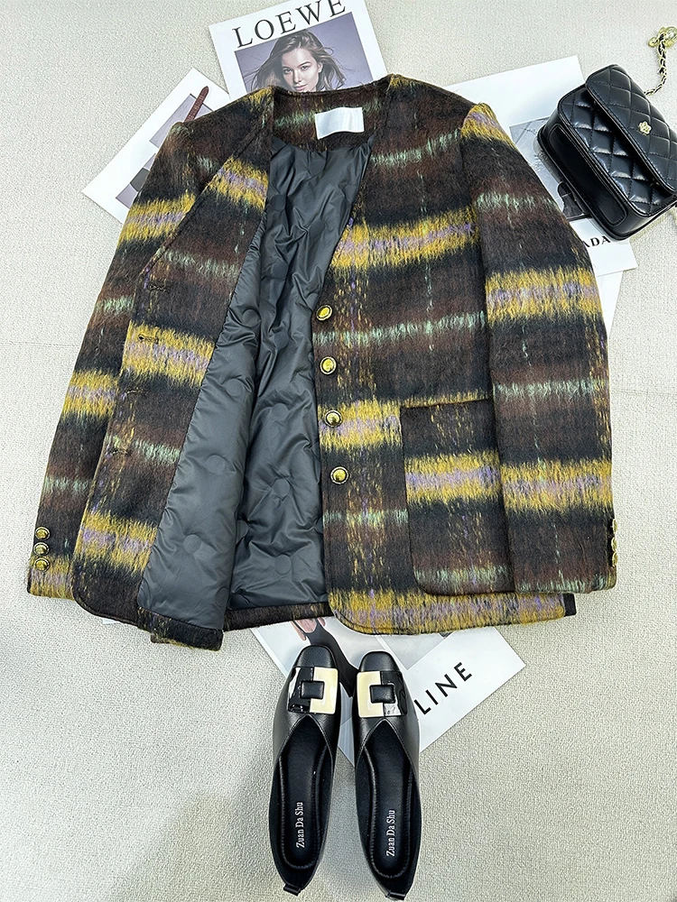 

Эффективный шерстяной костюм для похудения, женский пуховый костюм, маленькая фразация, зимнее новое свободное пальто на одной пуговице