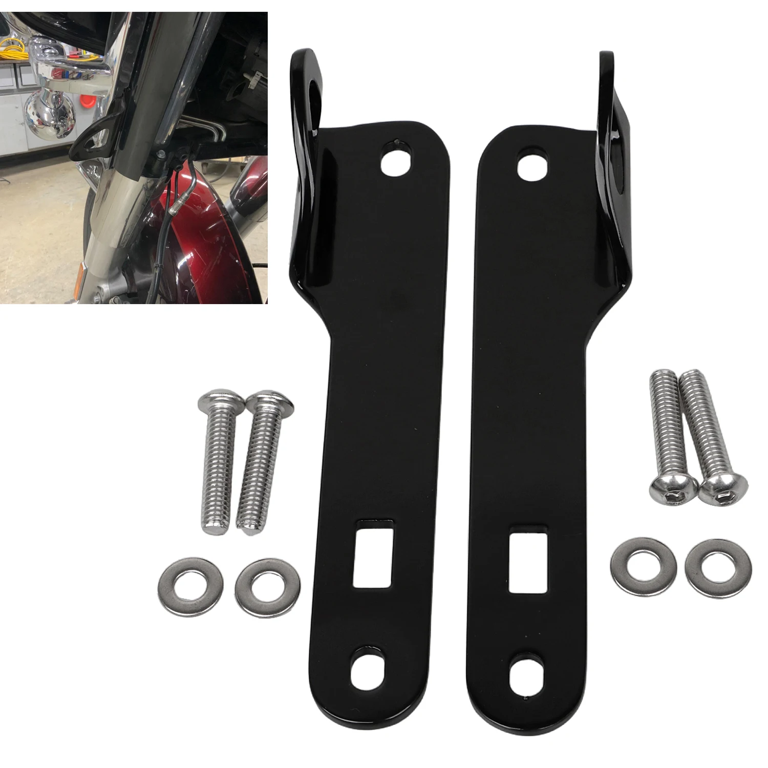 Gloss Black Steel Motorcycle For Harley Touring Electra Street Glide 2014-2023 Tie-down Anchor Point Front Fork Mount Kit
