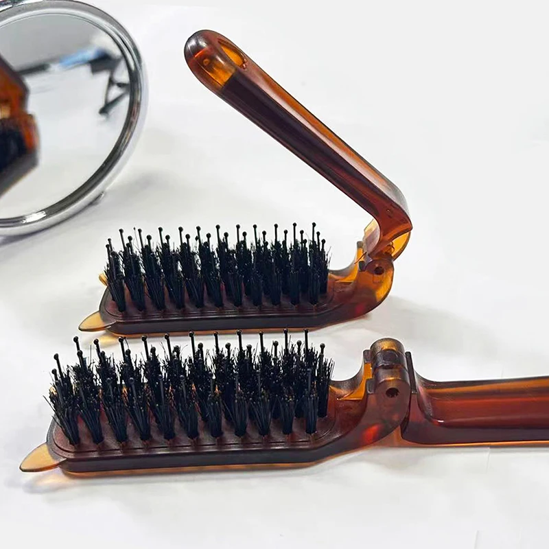 NewCat Ear Boar Bristle Hair Brush Foldable Portable Comb Pocket Collapsible Travel Massage Styling Tool Salon Women Gift