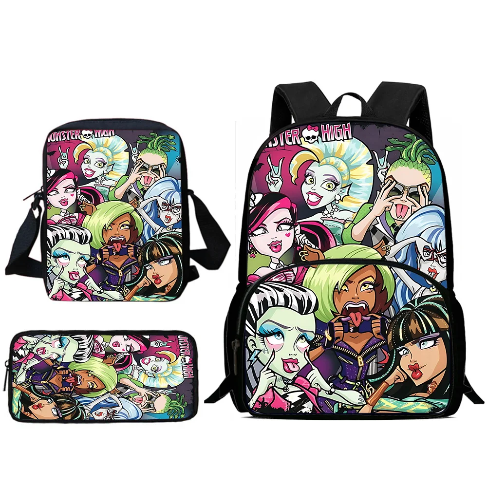 Child Anime Monsters High Backpacks Shoulder Bag Pencil Case Pupil Large Capacity School Bags for Boys Girls Best Gift