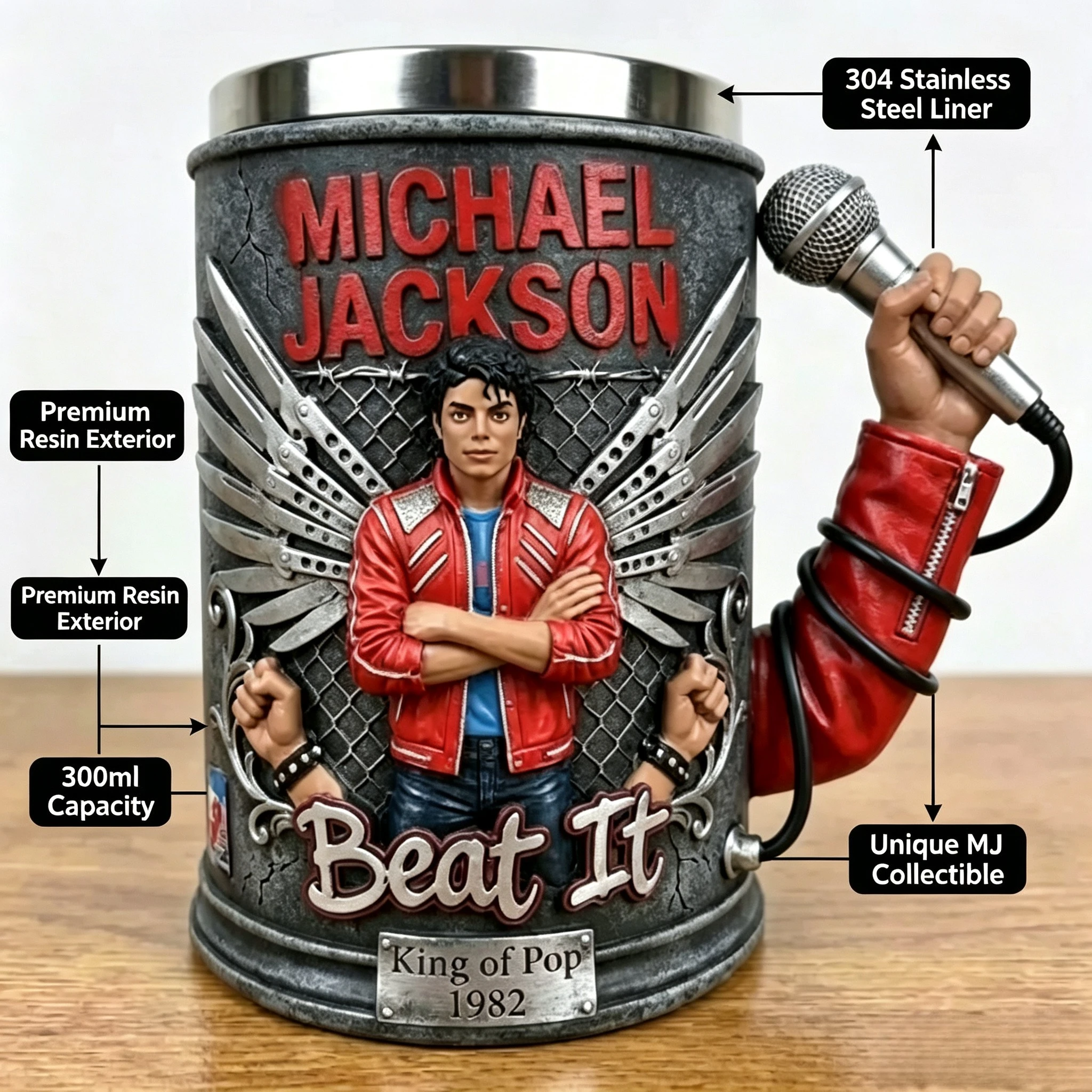 Creative Michael Jackson Beer Mug 304 Stainless Steel Resin Cup Unique Gift for Fans