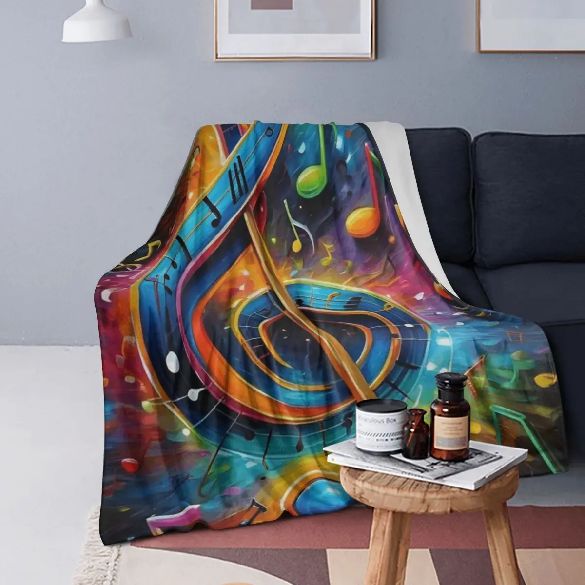 

Colorful Musical Note Music Score Blankets Soft Warm Flannel Throw Blanket Bedspread for Bed Living room Picnic Travel Home Sofa